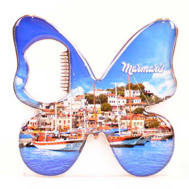 Toptan Marmaris Temalı Myros Metal Kelebek Açacak Magnet 70x70 mm - Thumbnail