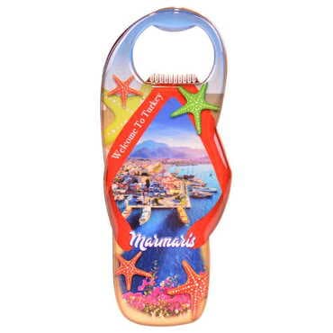Marmaris Themed Slipper Shaped Metal Magnetic Bottle Opener 110x45 mm