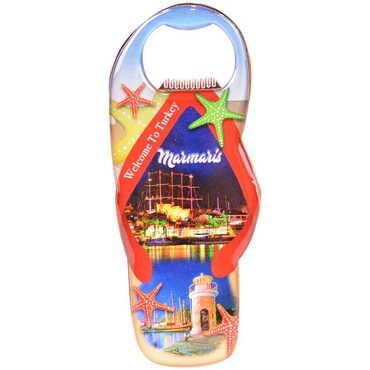 Marmaris Themed Slipper Shaped Metal Magnetic Bottle Opener 110x45 mm - 4