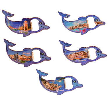 Marmaris Themed Dolphin Shaped Metal Magnetic Bottle Opener 102x67 mm - 3