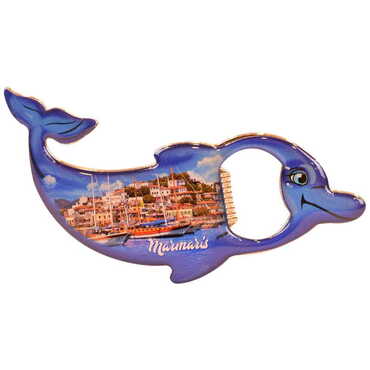 Marmaris Themed Dolphin Shaped Metal Magnetic Bottle Opener 102x67 mm - 4