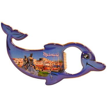 Marmaris Themed Dolphin Shaped Metal Magnetic Bottle Opener 102x67 mm - 5