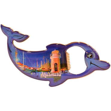 Marmaris Themed Dolphin Shaped Metal Magnetic Bottle Opener 102x67 mm - 7