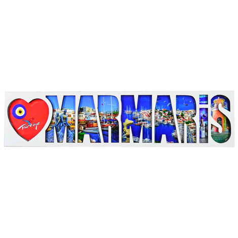Toptan Marmaris Temalı Myros Yazı Ahşap Magnet - 1