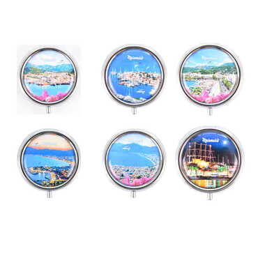 Marmaris Themed Customised Epoxy Round Pill Box 50x15 mm - 3