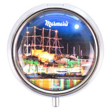Marmaris Themed Customised Epoxy Round Pill Box 50x15 mm - 7