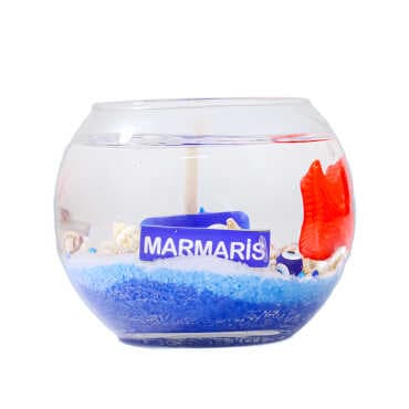 Marmaris Themed Medium Round Glass Candle with Gel Wax