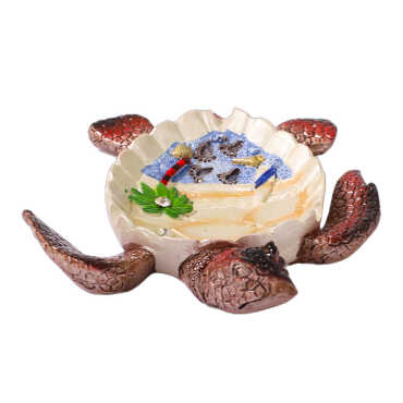 Marmaris Themed Mother of Pearl Stone Detailed Large Polyester Turtle Ashtray 13.5*12 cm - 5