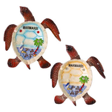 Marmaris Themed Mother of Pearl Stone Detailed Large Polyester Turtle Ashtray 13.5*12 cm - 2