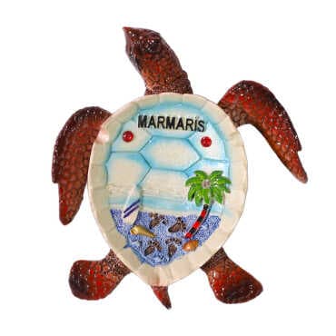 Marmaris Themed Mother of Pearl Stone Detailed Large Polyester Turtle Ashtray 13.5*12 cm - 3