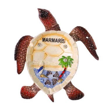 Marmaris Themed Mother of Pearl Stone Detailed Large Polyester Turtle Ashtray 13.5*12 cm - 4