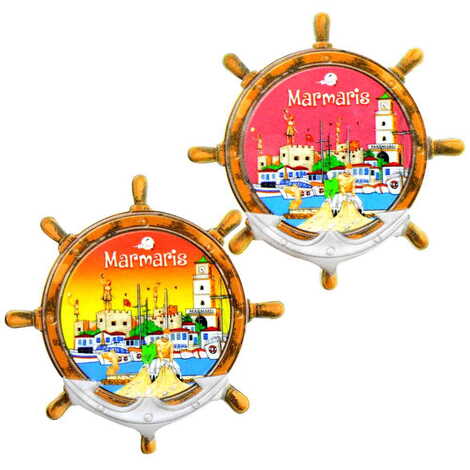 Toptan Marmaris Temalı Uv Baskılı Dümen Şekilli Magnet 82x82 mm - 3