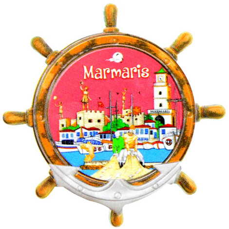 Toptan Marmaris Temalı Uv Baskılı Dümen Şekilli Magnet 82x82 mm - 5