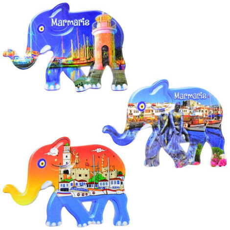 Toptan Marmaris Temalı Uv Baskılı Fil Şekilli Magnet 86x62 mm - 2