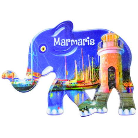 Toptan Marmaris Temalı Uv Baskılı Fil Şekilli Magnet 86x62 mm - 3