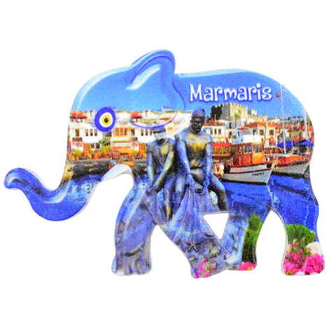 Toptan Marmaris Temalı Uv Baskılı Fil Şekilli Magnet 86x62 mm - 5