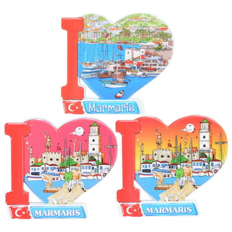 Toptan Marmaris Temalı Uv Baskılı Kalp Şekilli Magnet 86x62 mm - 3