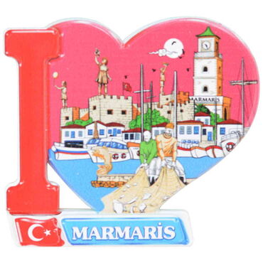 Toptan Marmaris Temalı Uv Baskılı Kalp Şekilli Magnet 86x62 mm - 4