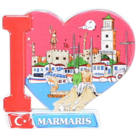 Toptan Marmaris Temalı Uv Baskılı Kalp Şekilli Magnet 86x62 mm - 4