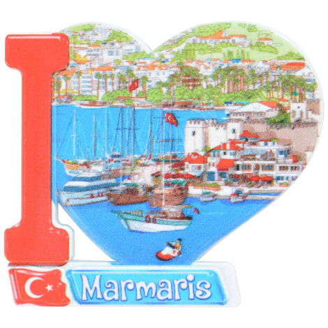 Toptan Marmaris Temalı Uv Baskılı Kalp Şekilli Magnet 86x62 mm - 5