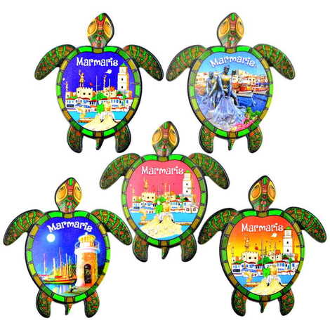 Toptan Marmaris Temalı Myros Uv Kaplumbağa Şeki̇lli̇ Magnet 80*74 Mm - 2