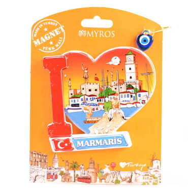 Marmaris Themed Plastic Base UV Printed Custom Backing Carded Fridge Magnet - 19