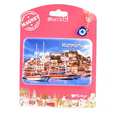 Marmaris Themed Plastic Base UV Printed Custom Backing Carded Fridge Magnet - 23