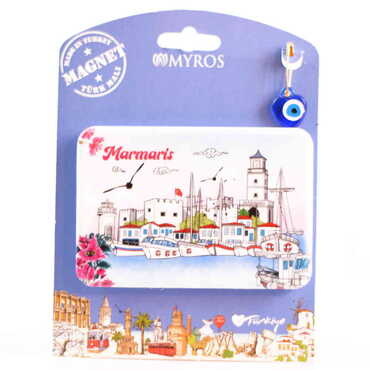Marmaris Themed Plastic Base UV Printed Custom Backing Carded Fridge Magnet - 24