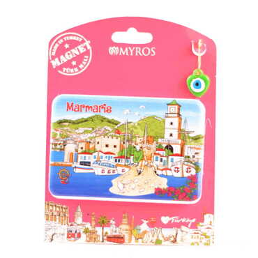 Marmaris Themed Plastic Base UV Printed Custom Backing Carded Fridge Magnet - 26