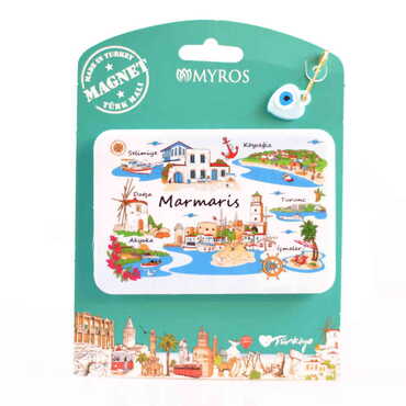 Marmaris Themed Plastic Base UV Printed Custom Backing Carded Fridge Magnet - 41