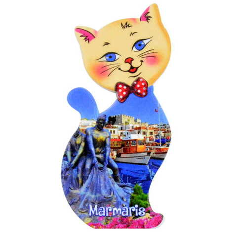 Toptan Marmaris Temalı Uv Baskılı Kedi Şekilli Magnet 43x87 mm - 5