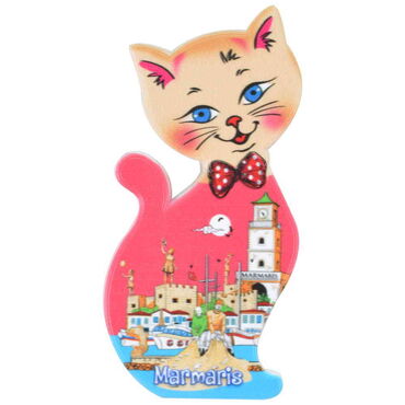 Toptan Marmaris Temalı Uv Baskılı Kedi Şekilli Magnet 43x87 mm - 6