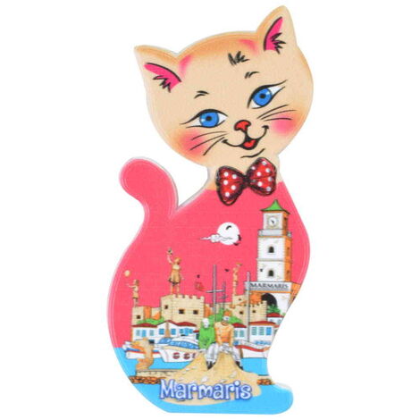 Toptan Marmaris Temalı Uv Baskılı Kedi Şekilli Magnet 43x87 mm - 6