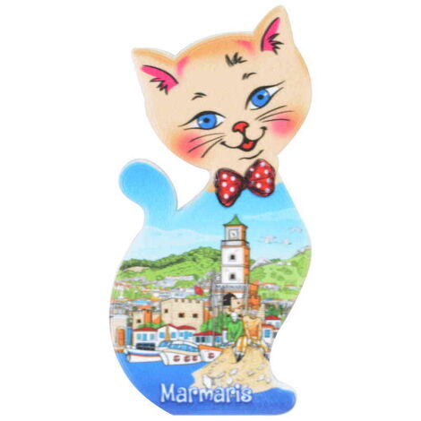 Toptan Marmaris Temalı Uv Baskılı Kedi Şekilli Magnet 43x87 mm - 7