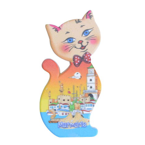 Toptan Marmaris Temalı Uv Baskılı Kedi Şekilli Magnet 43x87 mm - 8