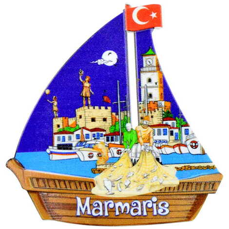 Toptan Marmaris Temalı Uv Baskılı Yelken Şekilli Magnet 77x80 mm - 4