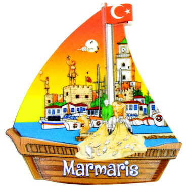 Toptan Marmaris Temalı Uv Baskılı Yelken Şekilli Magnet 77x80 mm - Thumbnail