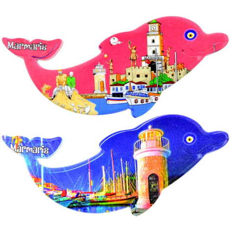 Toptan Marmaris Temalı Uv Baskılı Yunus Şekilli Magnet 110x50 mm - 3