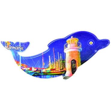Toptan Marmaris Temalı Uv Baskılı Yunus Şekilli Magnet 110x50 mm - 5