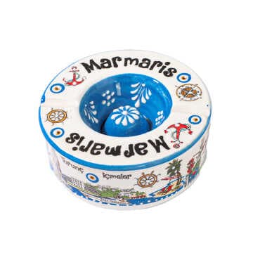 Marmaris Temalı Yöresel Seramik Kapaklı Küçük Küllük 110 Mm - Standart - 2