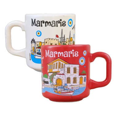 Marmaris Themed Traditional Ceramic Cappuccino Mug