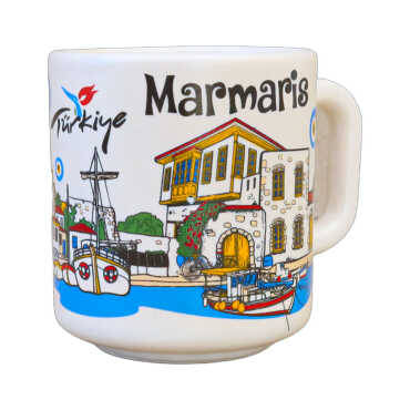 Marmaris Themed Traditional Ceramic Cappuccino Mug - 7