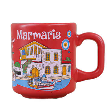 Marmaris Themed Traditional Ceramic Cappuccino Mug - 2