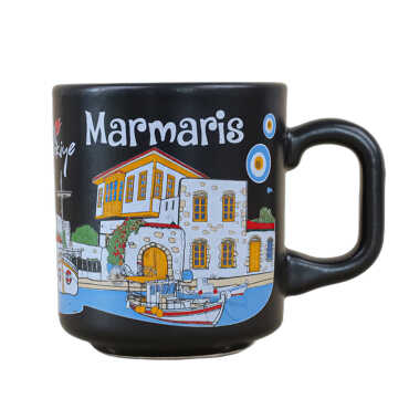 Marmaris Themed Traditional Ceramic Cappuccino Mug - 3