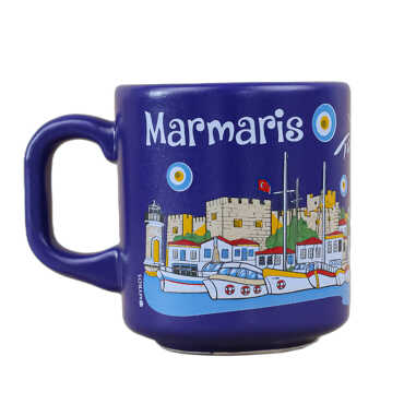 Marmaris Themed Traditional Ceramic Cappuccino Mug - 4