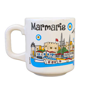 Marmaris Themed Traditional Ceramic Cappuccino Mug - 5