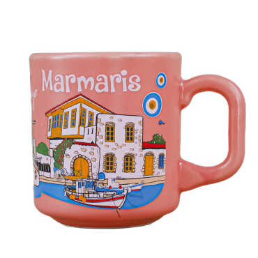 Marmaris Themed Traditional Ceramic Cappuccino Mug - 6