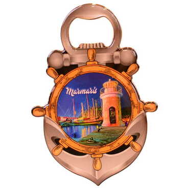 Marmaris Themed Anchor Shaped Metal Magnetic Bottle Opener 105x72 mm - Thumbnail