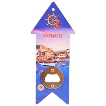 Marmaris Themed Arrow Shaped Printed MDF Wooden Bottle Opener 193x82 mm - Thumbnail