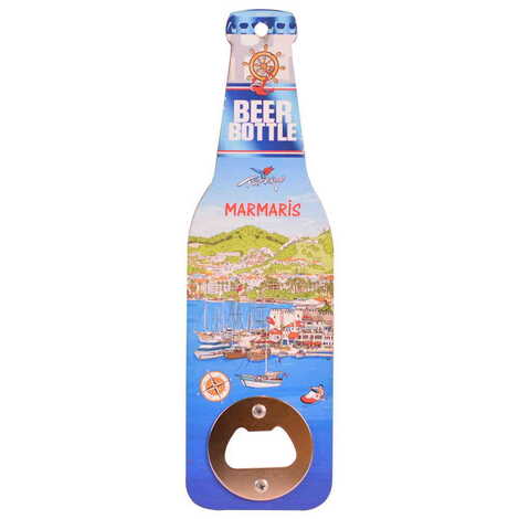 Marmaris Themed Beer Bottle Shaped Printed MDF Wooden Bottle Opener 200x59 mm